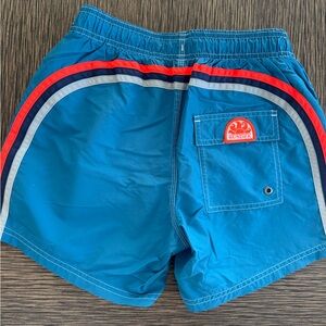 Sundek Blue Swim Shorts with Red and White Stripes